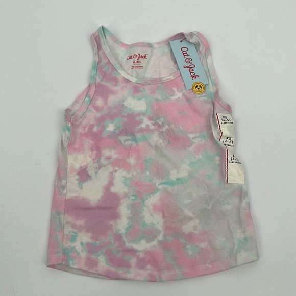 Cat & Jack Girls' Tie Dye Crew Neck Relaxed Fit Tank Top Cream XS (4/5) NWT - Picture 3 of 5